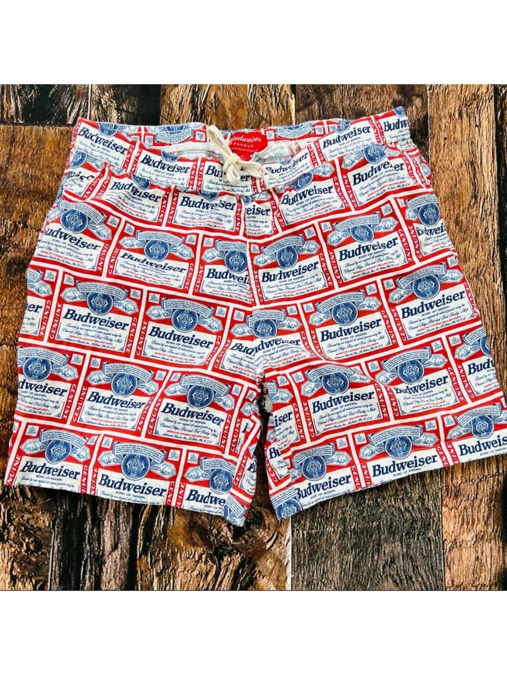 PacSun Budweiser Swim Board Shorts Patriotic red, white and blue striped print